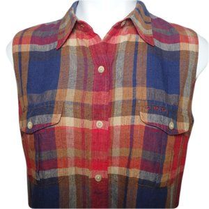 Ralph Lauren Linen Collared Plaid Sleeveless Large